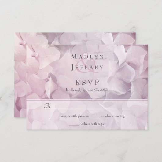 赤面ピンクパープルアジサイフローラウェディングRSVP 出欠カード (正面/裏面)