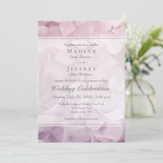 赤面ピンクパープルアジサイ結婚サマーズ 招待状 (スタンド正面)