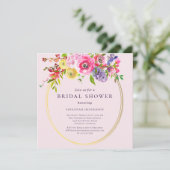 赤面ピンクパープルイエローフローラブライダルシャワーインビ 招待状 (スタンド正面)
