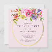 赤面ピンクパープルイエローフローラブライダルシャワーインビ 招待状 (正面)