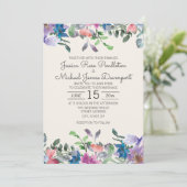 赤面ピンクパープルウォーターカラーガーデンフローラ結婚ズ 招待状 (スタンド正面)