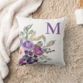 赤面ピンクパープルウォーターカラーフローラモノグラム クッション (ブランケット)