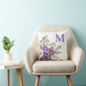 赤面ピンクパープルウォーターカラーフローラモノグラム クッション (椅子)