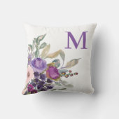 赤面ピンクパープルウォーターカラーフローラモノグラム クッション (裏面)