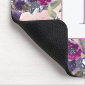 赤面ピンクパープルウォーターカラーフローラモノグラム マウスパッド (コーナー)