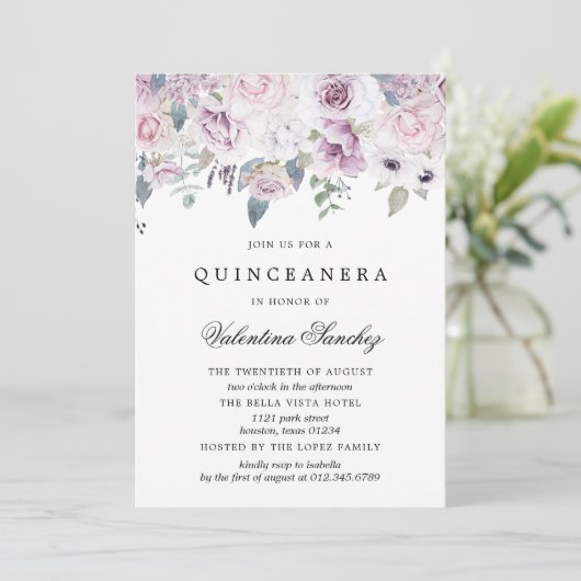 赤面ピンクパープルウォーター色フローラキンセアニェラ 招待状 (スタンド正面)