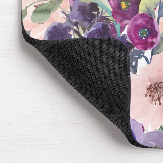 赤面ピンクパープルウォーター色フローラグリーン葉 マウスパッド (コーナー)