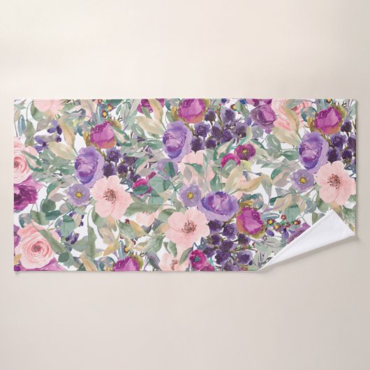 赤面ピンクパープルウォーター色フローラセージ緑 バスタオル (バスタオル)