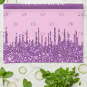 赤面ピンクパープルグリッターカスタムモノグラム文字 キッチンタオル (折り畳み)