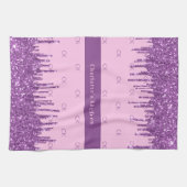 赤面ピンクパープルグリッターカスタムモノグラム文字 キッチンタオル (横)