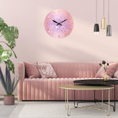 赤面ピンクパープルグリッターダストメタルネームスクリプト ラージ壁時計