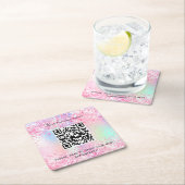 赤面ピンクパープルサロン名qrコード スクエアペーパーコースター (インサイチュ)