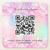 赤面ピンクパープルサロン名qrコード スクエアペーパーコースター (正面)