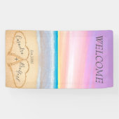 赤面ピンクパープルハートビーチ歓迎結婚の 横断幕 (横)