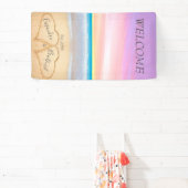 赤面ピンクパープルハートビーチ歓迎結婚の 横断幕 (インサイチュ)