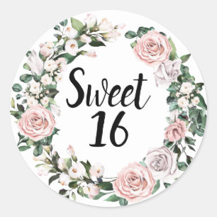 赤面ピンクパープルバラフローラSweet sixteen ラウンドシール
