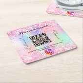赤面ピンクパープルビジネスサロンqrコードインスタグラム スクエアペーパーコースター (アングル)