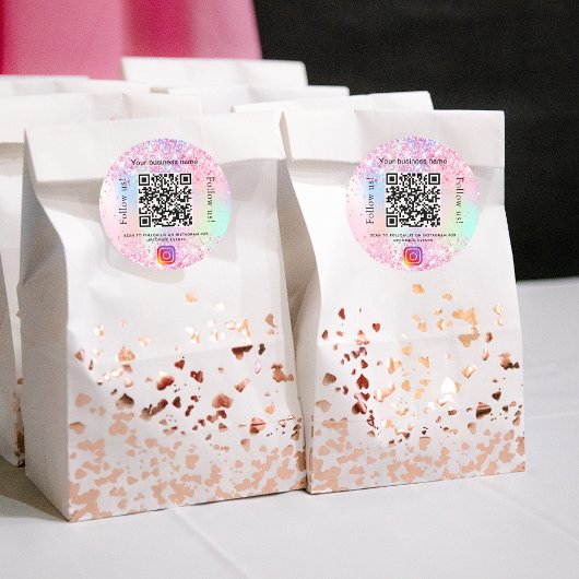 赤面ピンクパープルビジネスサロンqrコードインスタグラム ラウンドシール