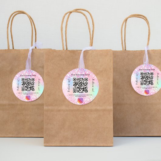 赤面ピンクパープルビジネスサロンqrコードインスタグラム ラウンドシール