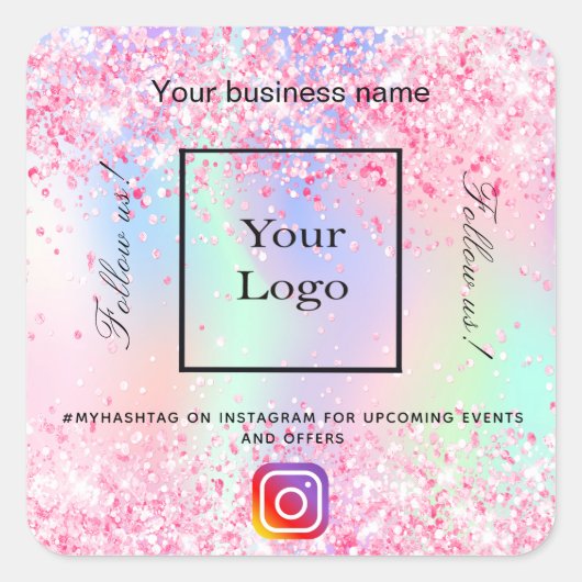 赤面ピンクパープルビジネスロゴサロンインスタグラム スクエアシール (正面)