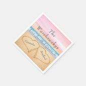 赤面ピンクパープルビーチ結婚式2砂のハート スタンダードカクテルナプキン (角)