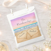 赤面ピンクパープルビーチ結婚式2砂のハート フェイバーバッグ (クリップ留めされた状態)