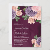 赤面ピンクパープルフローラオールインワンプラム結婚ズ 招待状 (正面)