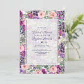 赤面ピンクパープルフローラセージ緑葉ブライダル 招待状 (スタンド正面)