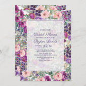 赤面ピンクパープルフローラセージ緑葉ブライダル 招待状 (正面/裏面)