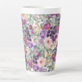 赤面ピンクパープルフローラセージ緑葉色 カフェラテマグ (正面)