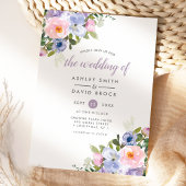 赤面ピンクパープルフローラ水の色結婚の 招待状