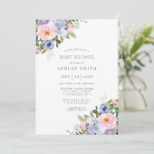 赤面ピンクパープルフローラ水彩赤ちゃんシャワー 招待状 (スタンド正面)