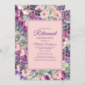 赤面ピンクパープルフローラ退職パーティー 招待状 (正面/裏面)