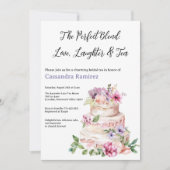 赤面ピンクパープルフローラ階層化ケーキブライダルシャワー 招待状 (正面)