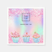 赤面ピンクパープルベーキングカップケーキのベーカリーのロゴ スタンダードカクテルナプキン (正面)