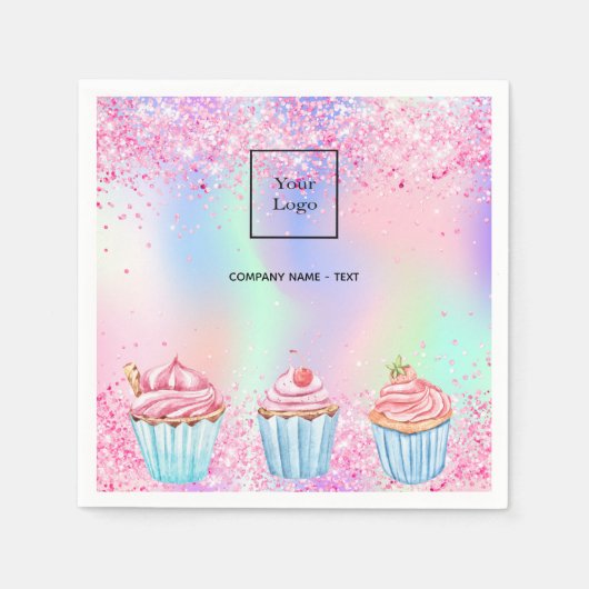 赤面ピンクパープルベーキングカップケーキのベーカリーのロゴ スタンダードカクテルナプキン (正面)