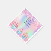 赤面ピンクパープルベーキングカップケーキのベーカリーのロゴ スタンダードカクテルナプキン (角)