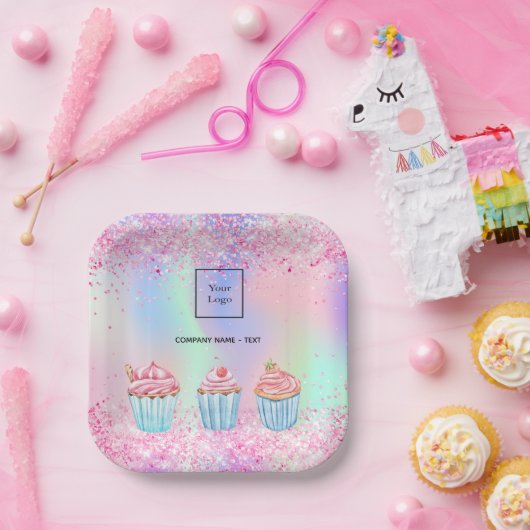 赤面ピンクパープルベーキングカップケーキのロゴ ペーパープレート (パーティー)