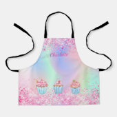 赤面ピンクパープルベーキンググリッターカップケーキ名 エプロン (正面)