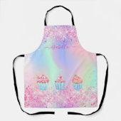 赤面ピンクパープルベーキンググリッターカップケーキ名 エプロン (正面)