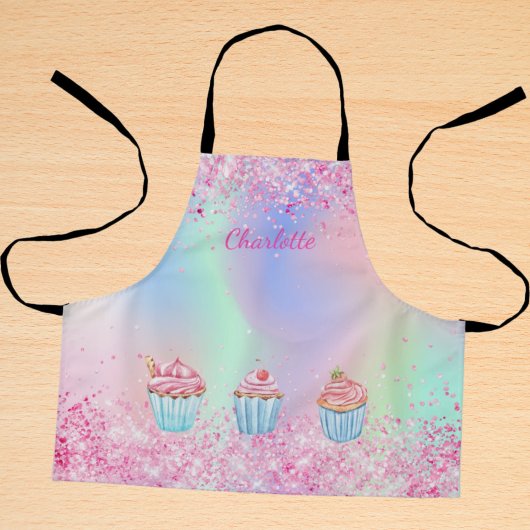 赤面ピンクパープルベーキンググリッターカップケーキ名 エプロン