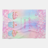 赤面ピンクパープルベーキンググリッターカップケーキ名 キッチンタオル (横)