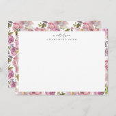 赤面ピンクパープル牡丹バラガーリーフローラ枠 ノートカード (正面/裏面)
