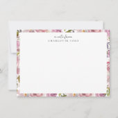 赤面ピンクパープル牡丹バラガーリーフローラ枠 ノートカード (正面)