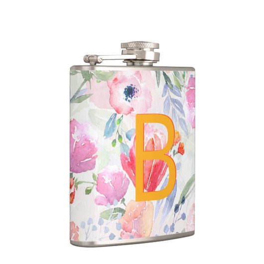 赤面ピンクパープル花模様モノグラム フラスク (右)