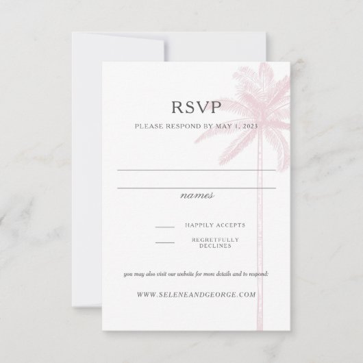 赤面ピンクパームツリーレスポンスカードヴィンテージスケッチ 出欠カード (正面)