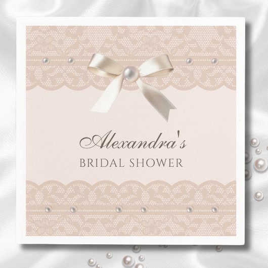 赤面ピンクパールズサテンボウレースブライダルシャワー スタンダードカクテルナプキン
