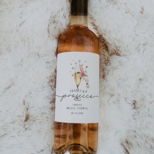 赤面ピンクパール&プロセッコブライダルシャワーのお願い ワインラベル