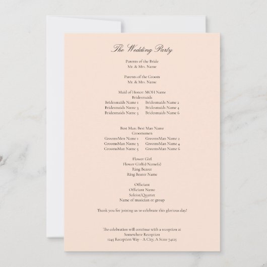 赤面ピンクパ結婚ステル式プログラム 招待状 (裏面)