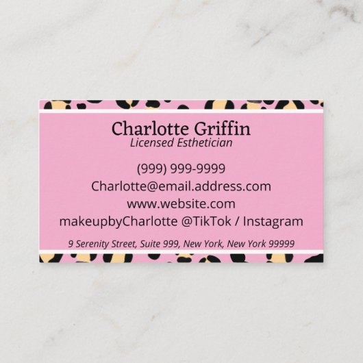 赤面ピンクヒョウ印刷ラッシュ&メイクアップアーティスト 名刺 (裏面)